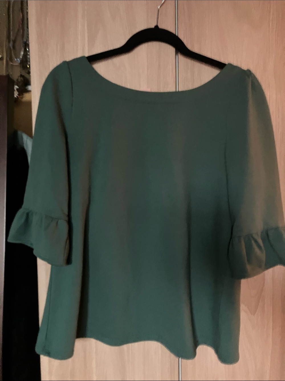 Modcloth Forest Green Ruffle Sleeve Blouse